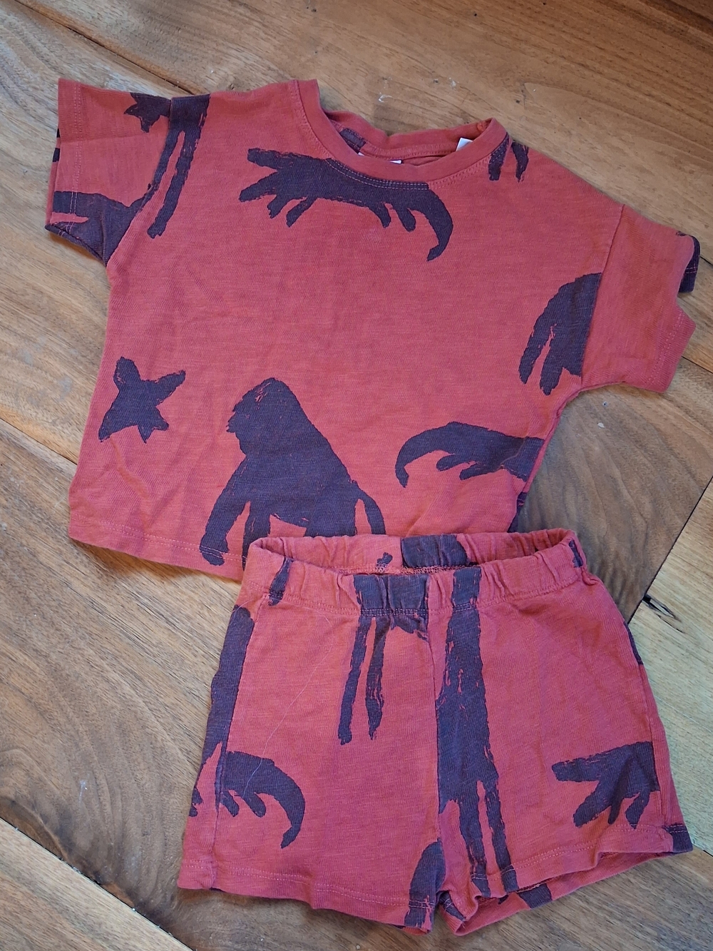 Zara Rust Short Sleeve Kids Pajama Set with Navy Prints